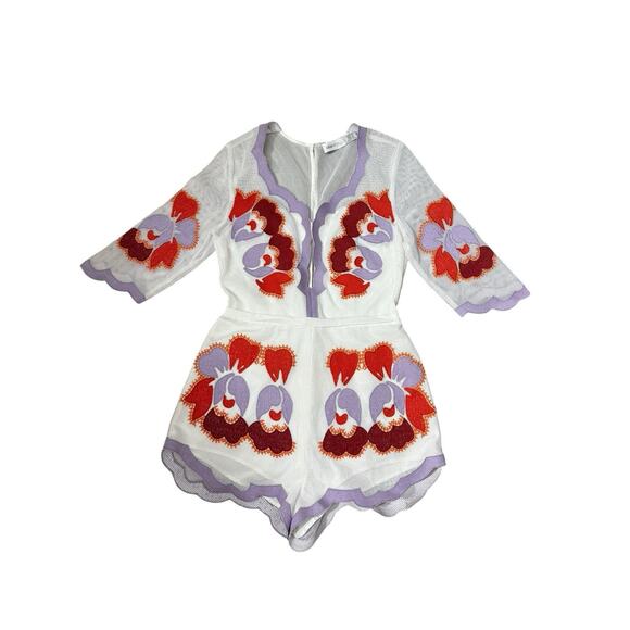 Alice McCall Embroidered Mesh Never Ever Playsuit Romper Size US 8 White Purple - Picture 3 of 10